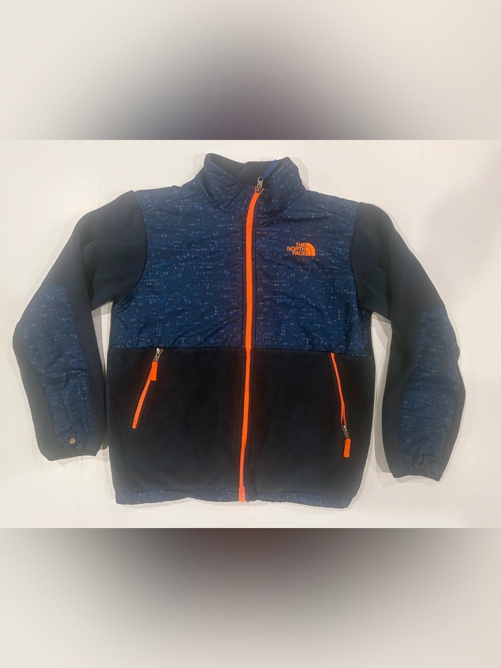 The North Face Kids Navy & Black Fleece Jacket with Orange Accents - Size L